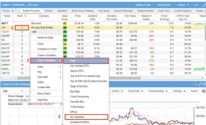 Adding Dividend Stocks From Screener To Watchlist